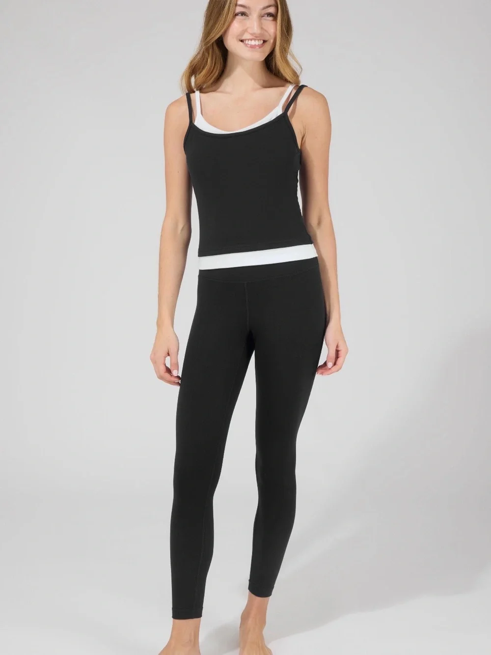 90 Degree By Reflex Black Leggings and Tank Set with White Trim